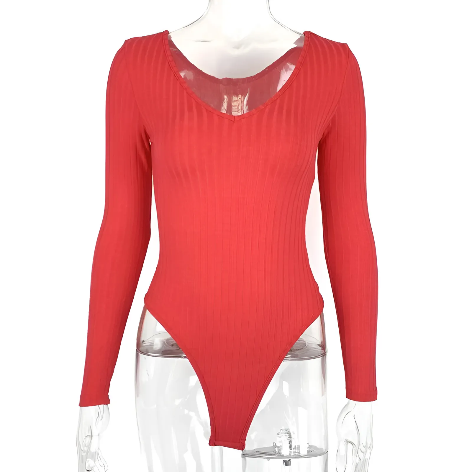 Prążkowane body z głębokim dekoltem - Image 7
