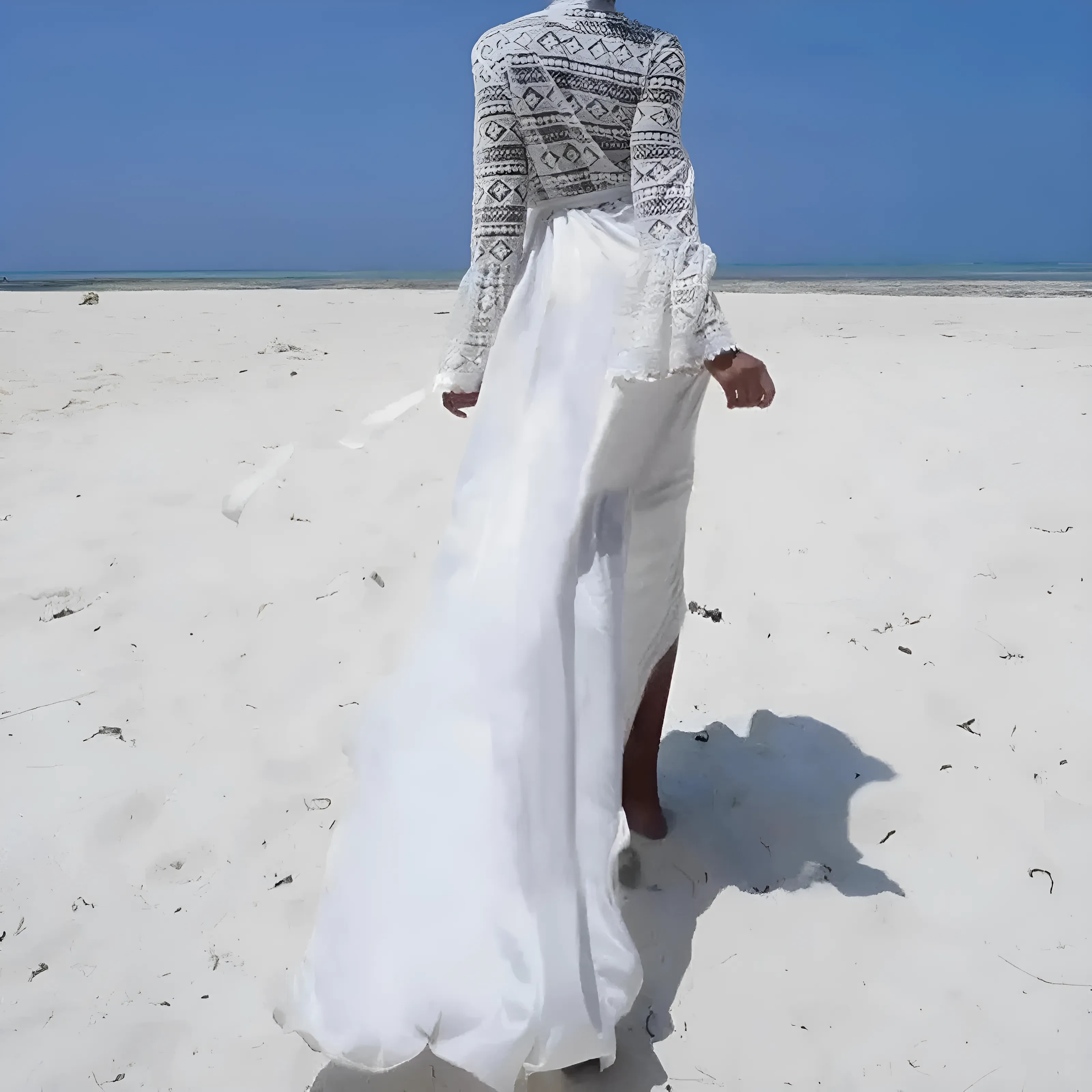 Długie plażowe kimono z koronkową górą - Image 4