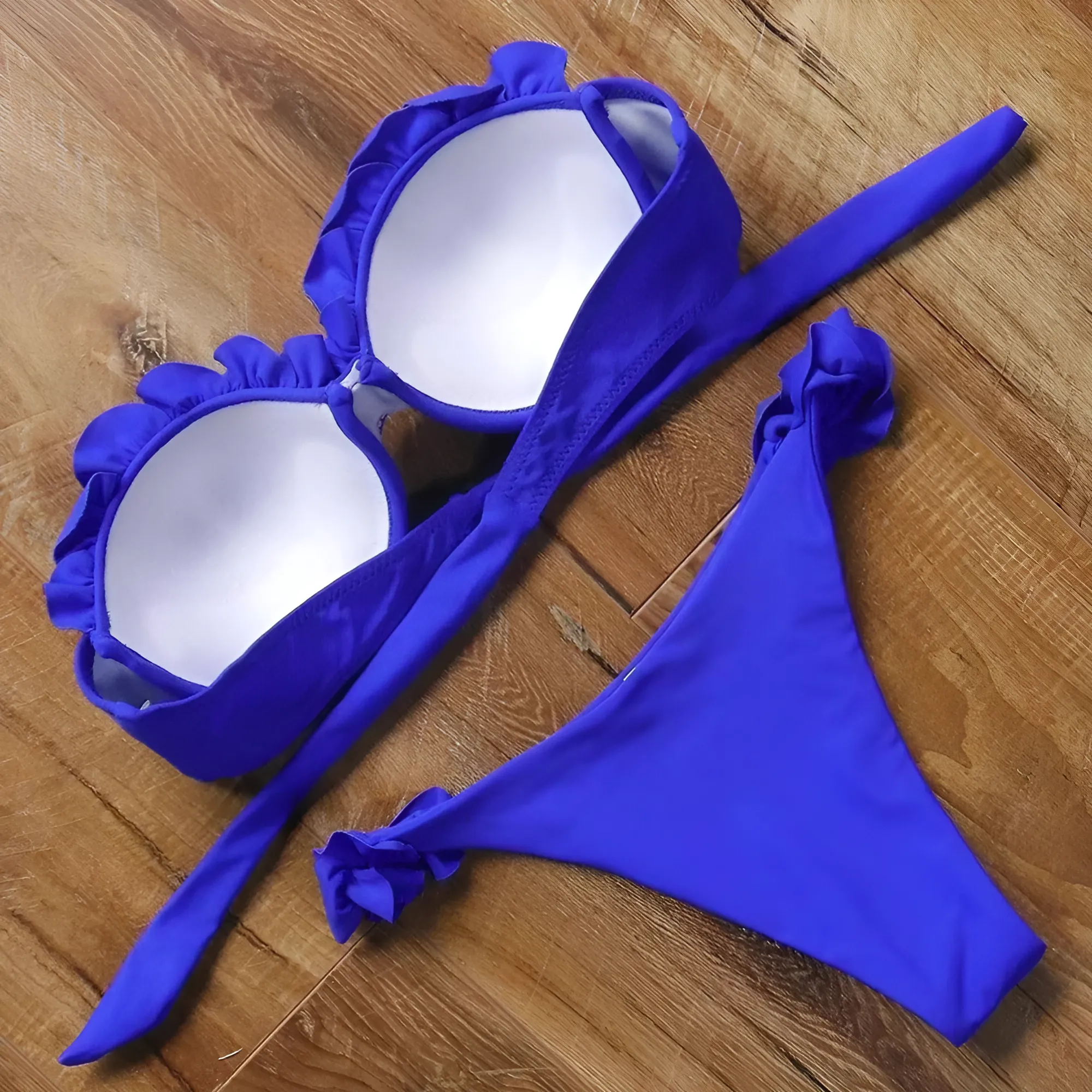 Dwuczęściowy strój kąpielowy bikini z ozdobnymi falbankami - Image 2