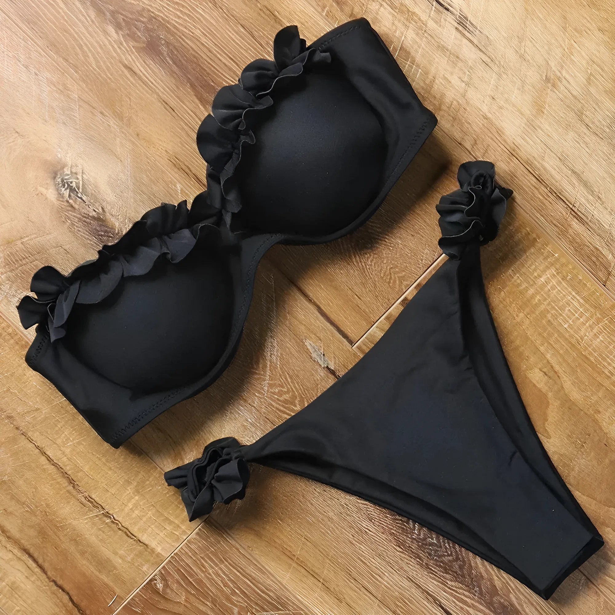 Dwuczęściowy strój kąpielowy bikini z ozdobnymi falbankami - Image 3