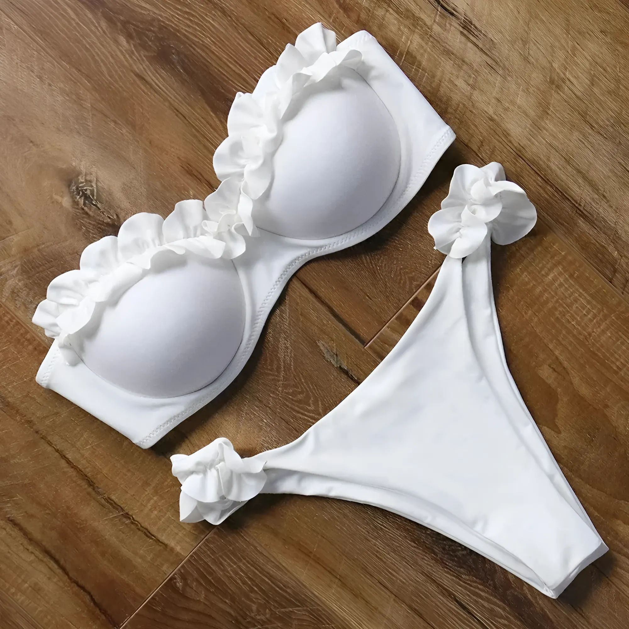 Dwuczęściowy strój kąpielowy bikini z ozdobnymi falbankami - Image 5