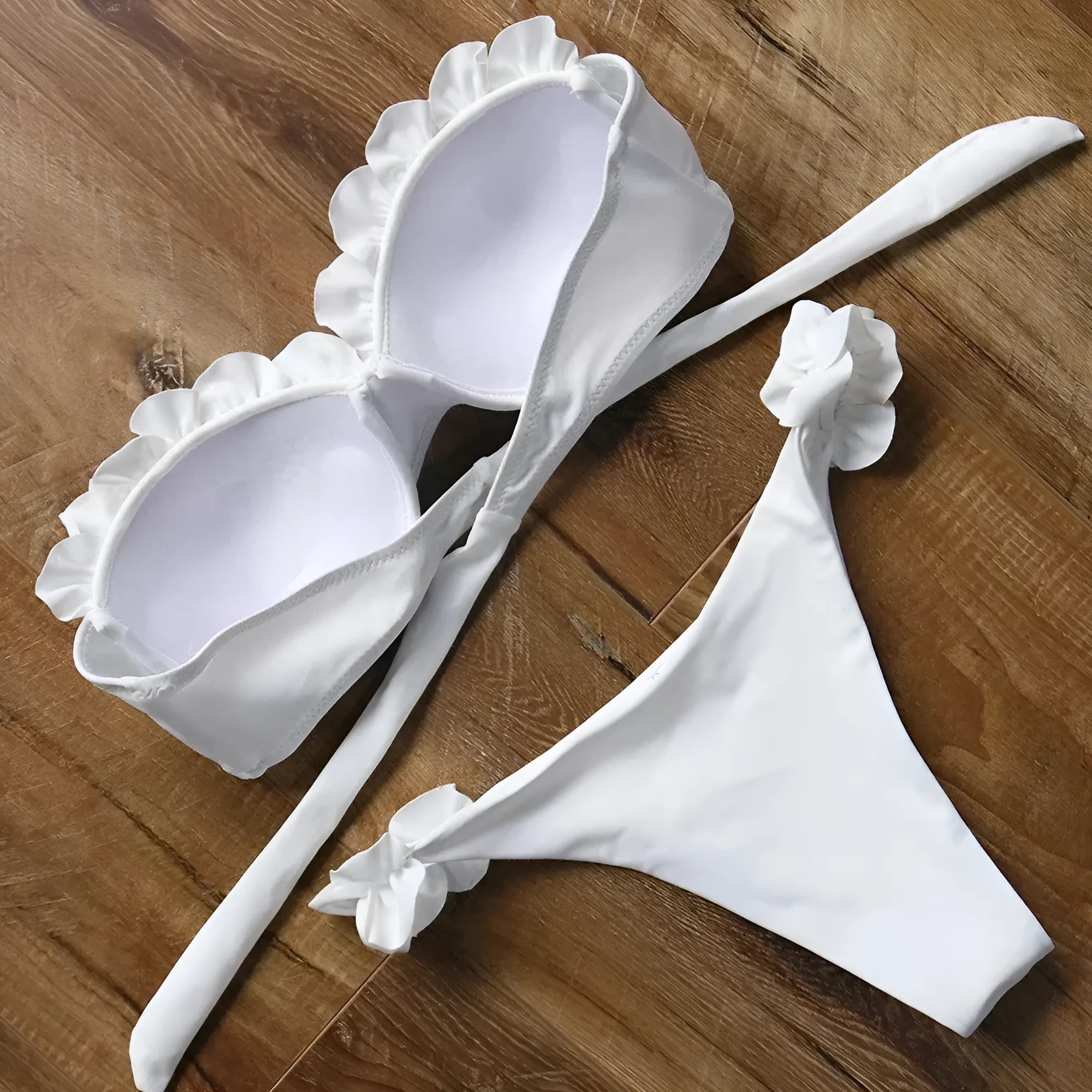 Dwuczęściowy strój kąpielowy bikini z ozdobnymi falbankami - Image 6