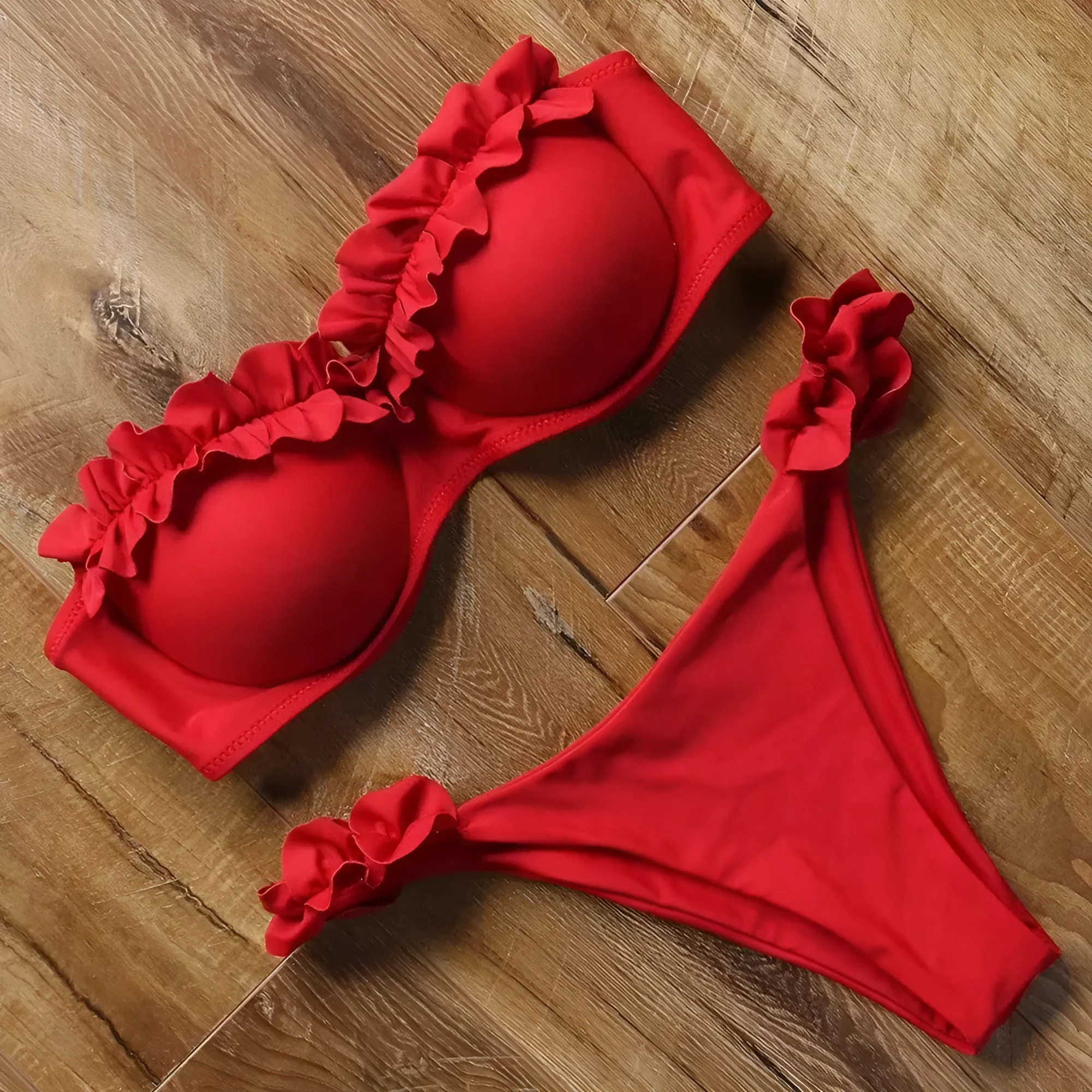 Dwuczęściowy strój kąpielowy bikini z ozdobnymi falbankami - Image 7