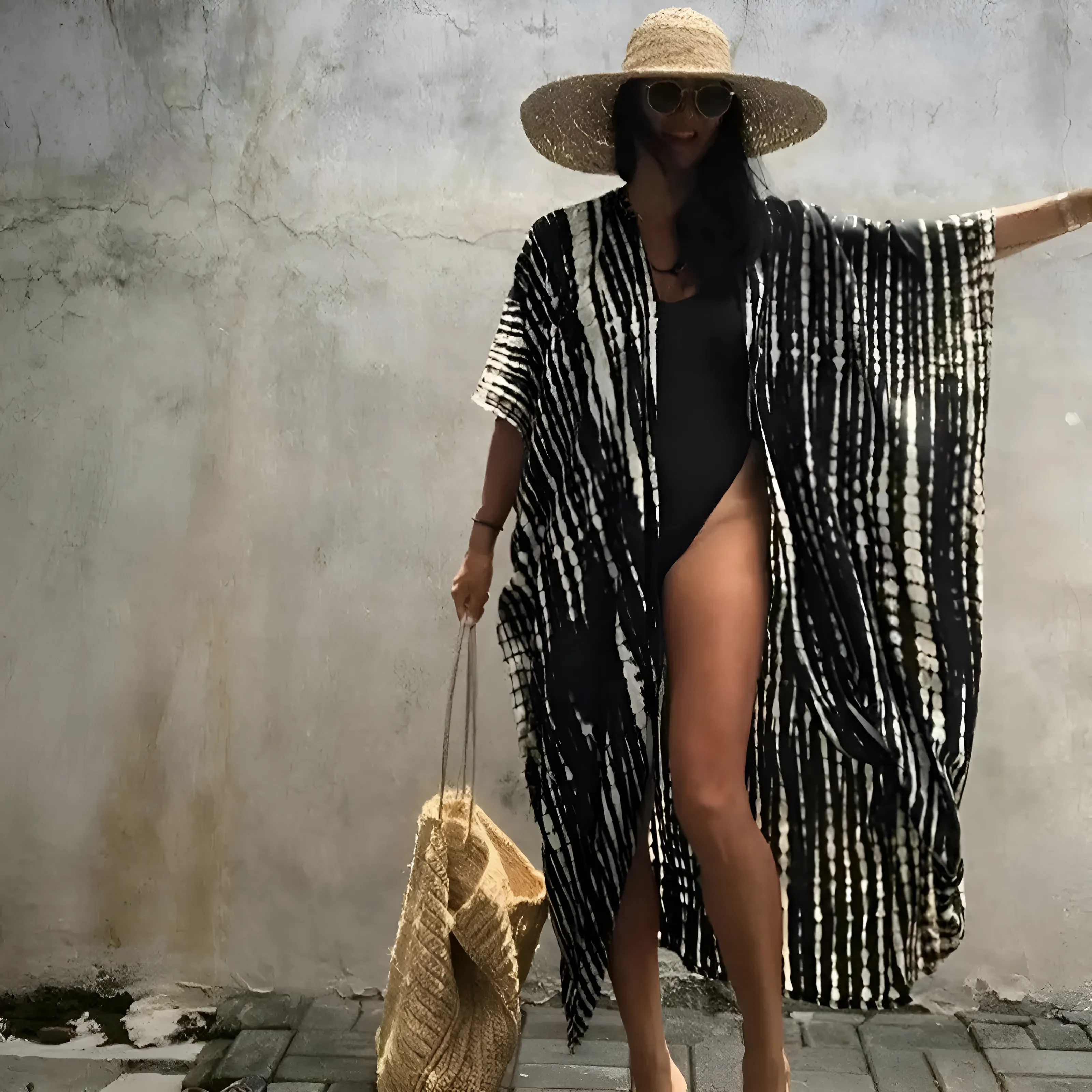 Kimono plażowe w paski