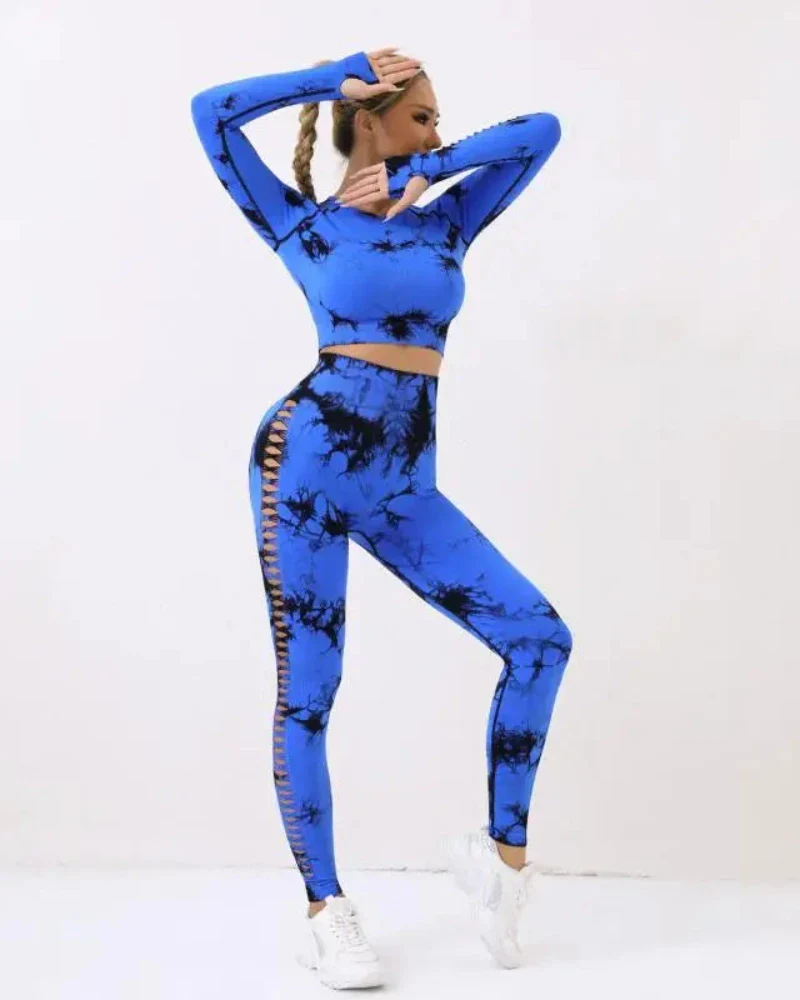 Komplet sportowy Tie Dye top + legginsy z rozcięciami - Image 11