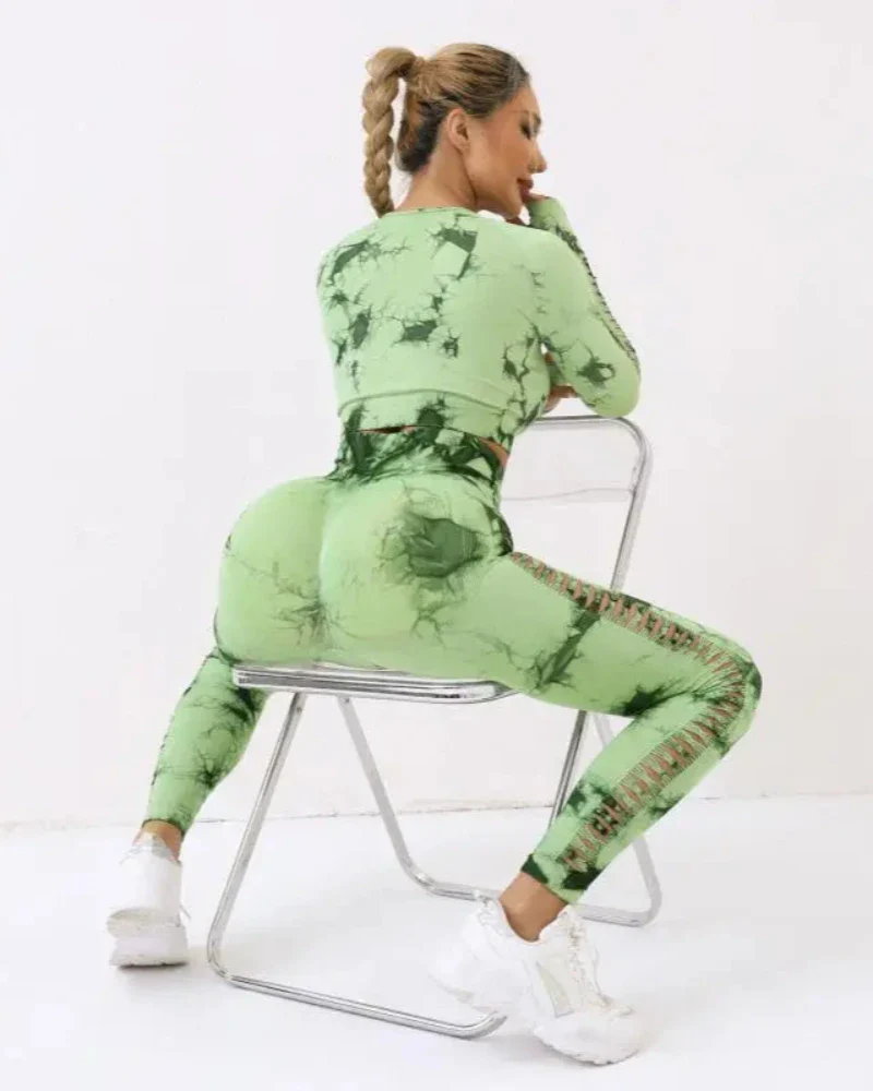 Komplet sportowy Tie Dye top + legginsy z rozcięciami - Image 5