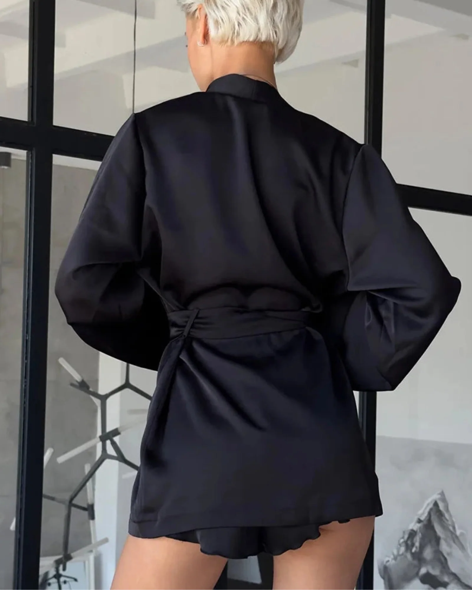 Luźna piżama kimono z topem i szortami - Image 3