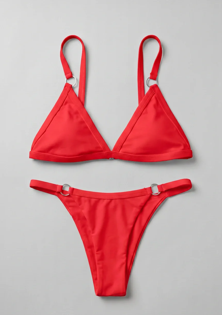 Klasyczny dwuczęściowy strój kąpielowy bikini z ozdobnymi kółkami - Image 4