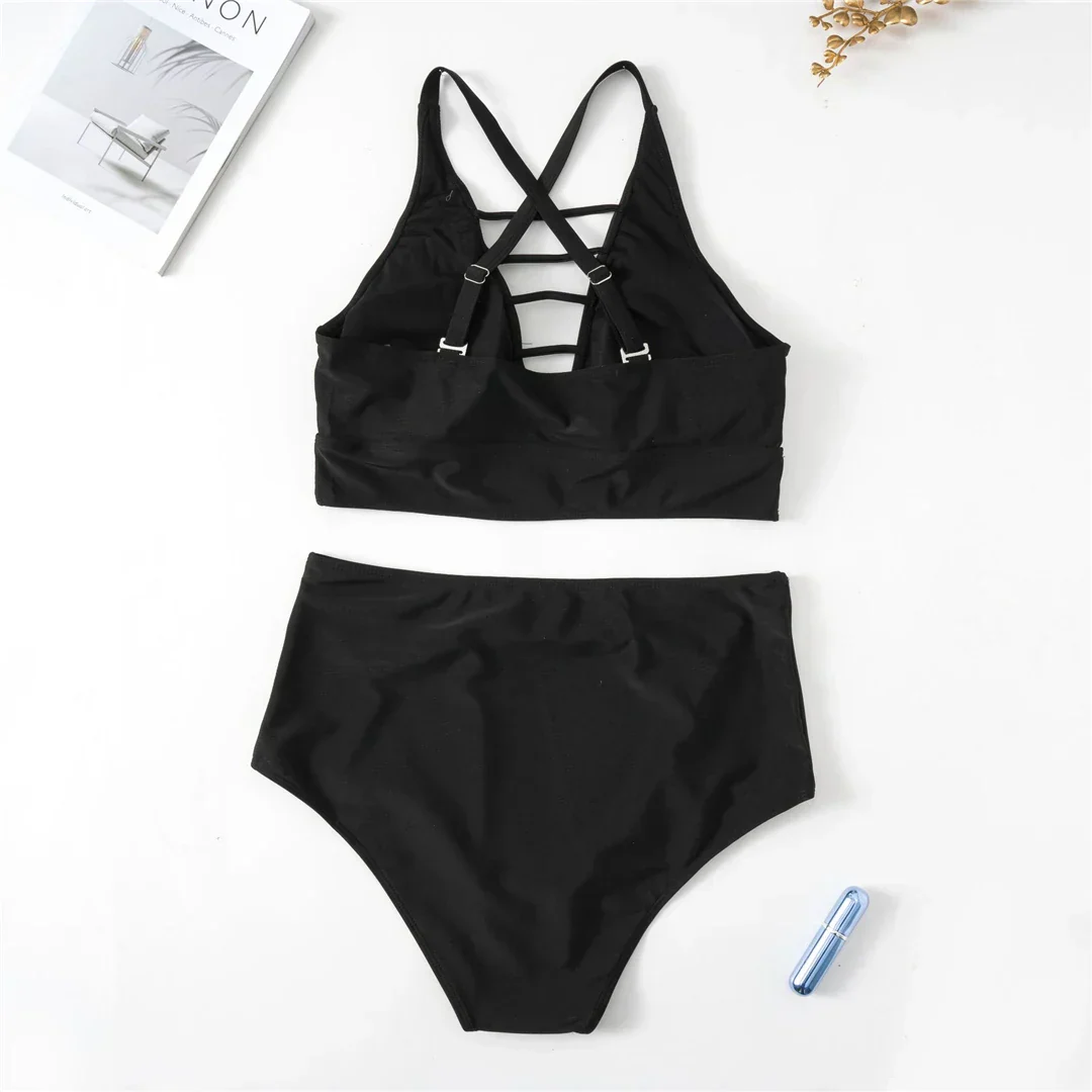 Dwuczęściowy strój kąpielowy plus size z wysokim stanem majtek - Image 6